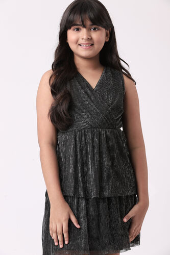 Black Solid Sleeveless Dress, Black, image 4